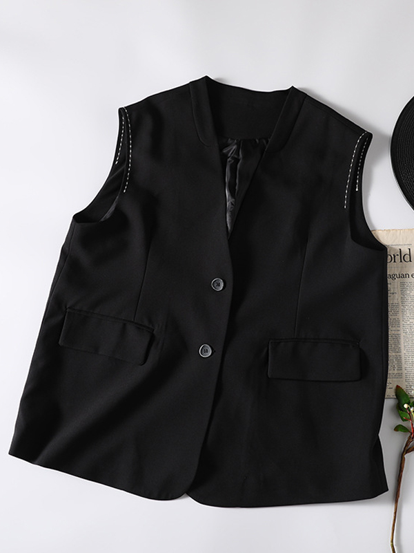 Vintage Asymmetric Solid Color Buttoned Vest Top