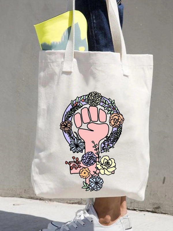 Women's Printed Shopping Bag Casual Shopping Handbag Women's Shoulder Bag Large Capacity New Artistic Fresh Women's Bag