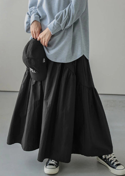 Loose Army Green Wrinkled Elastic Waist Cotton Skirt Spring