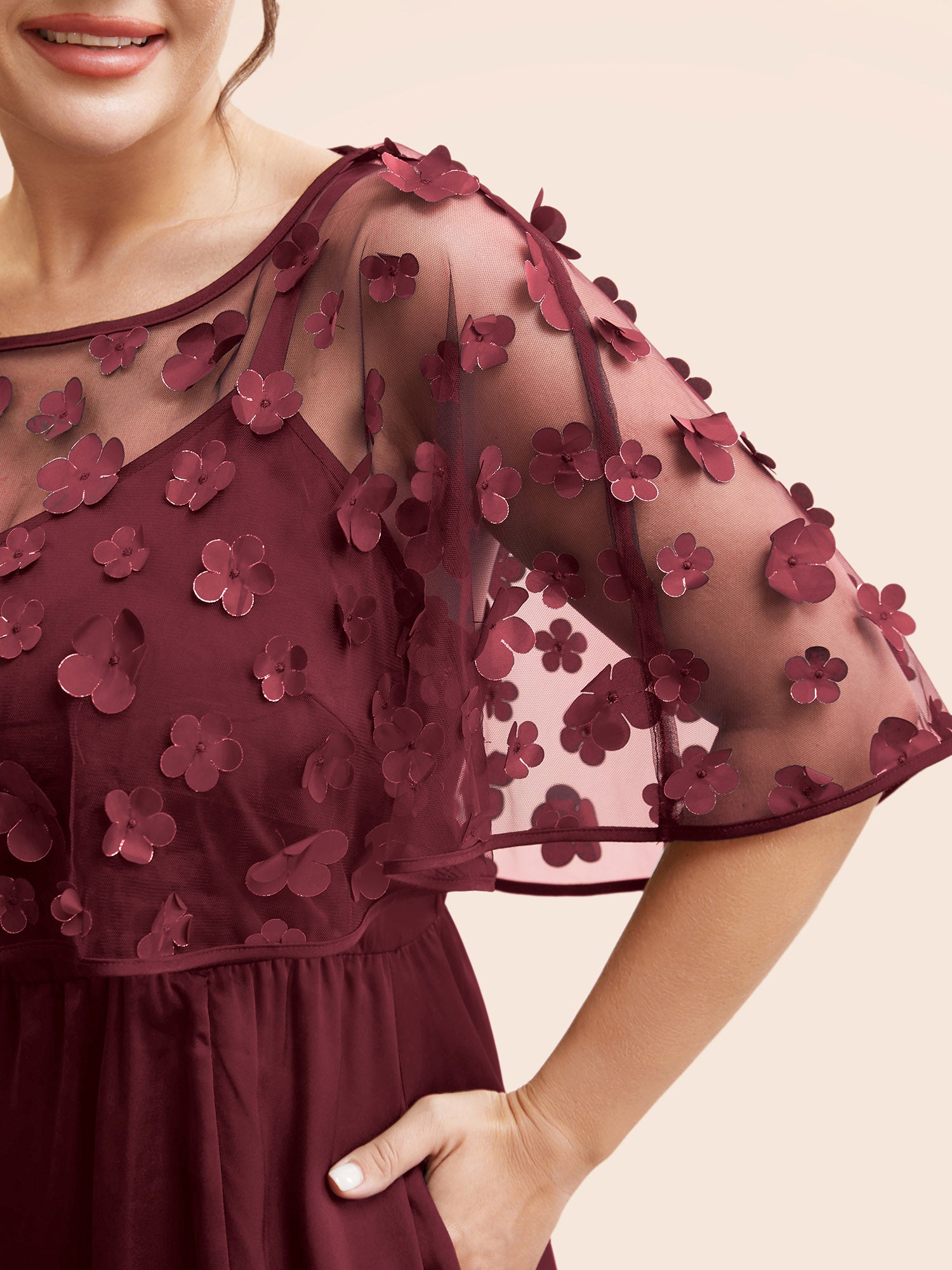 Appliques Mesh Split Hem Dolman Sleeve Dress