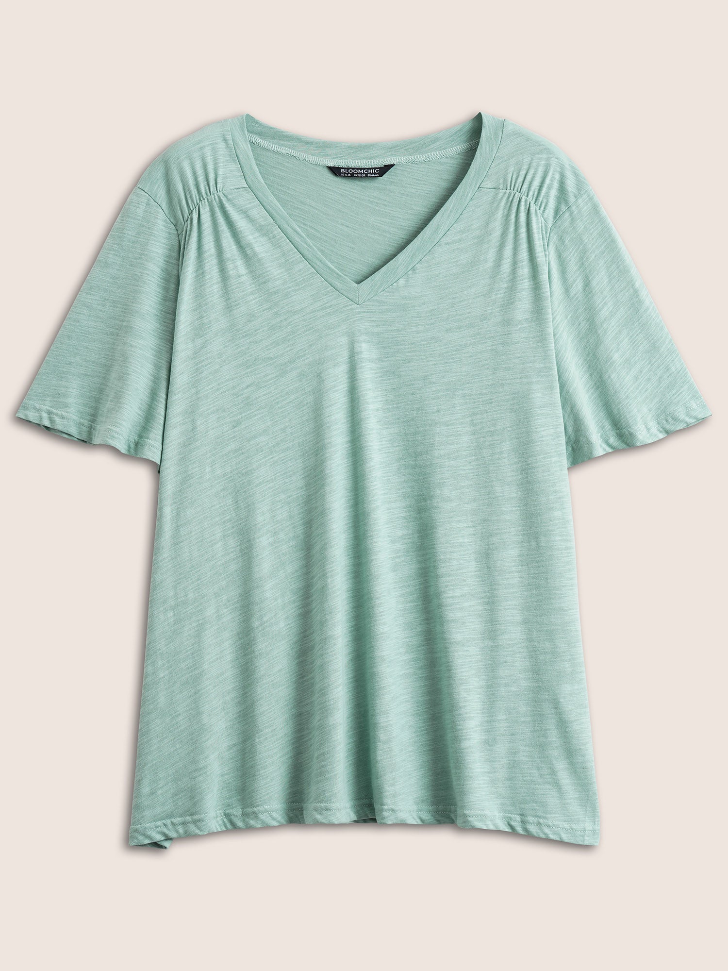 Plain Ruffle Sleeve Heather V Neck T-shirt