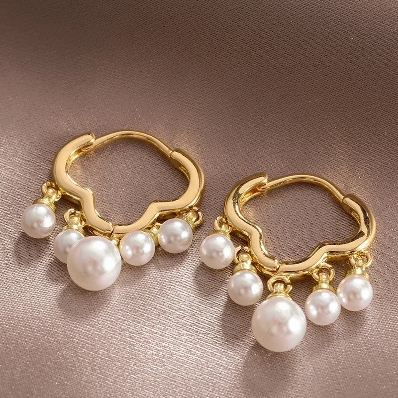 1 Pair Retro Square Flower Twist Inlay Copper Artificial Pearls Opal Zircon Copper Earrings