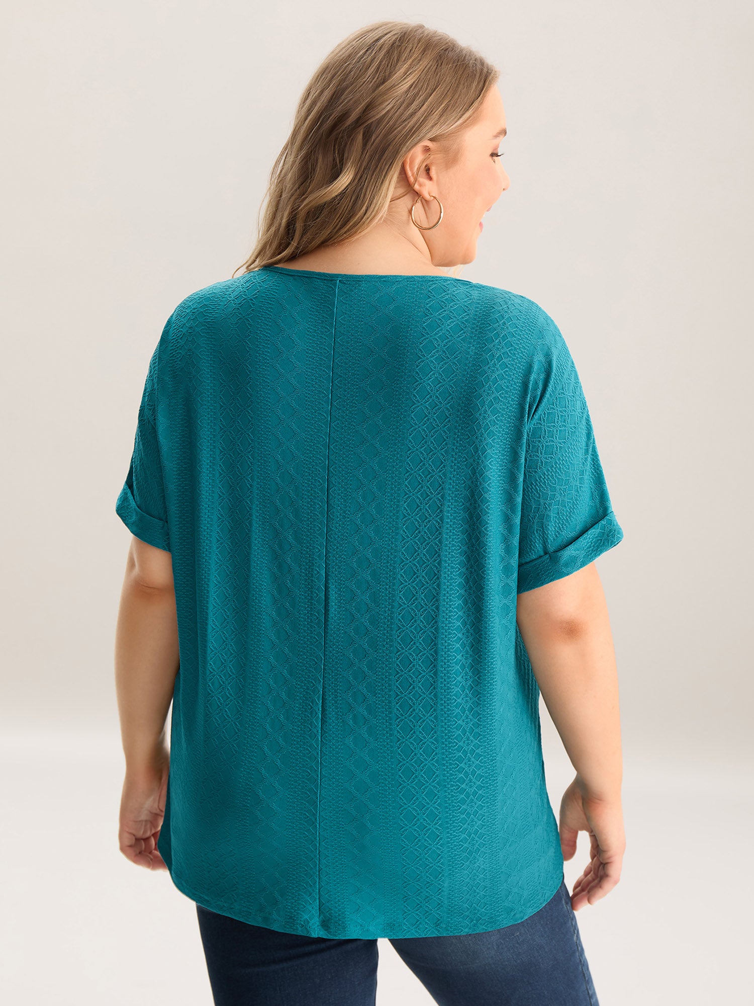 Stretchy Textured Relaxed-Fit Plain Top