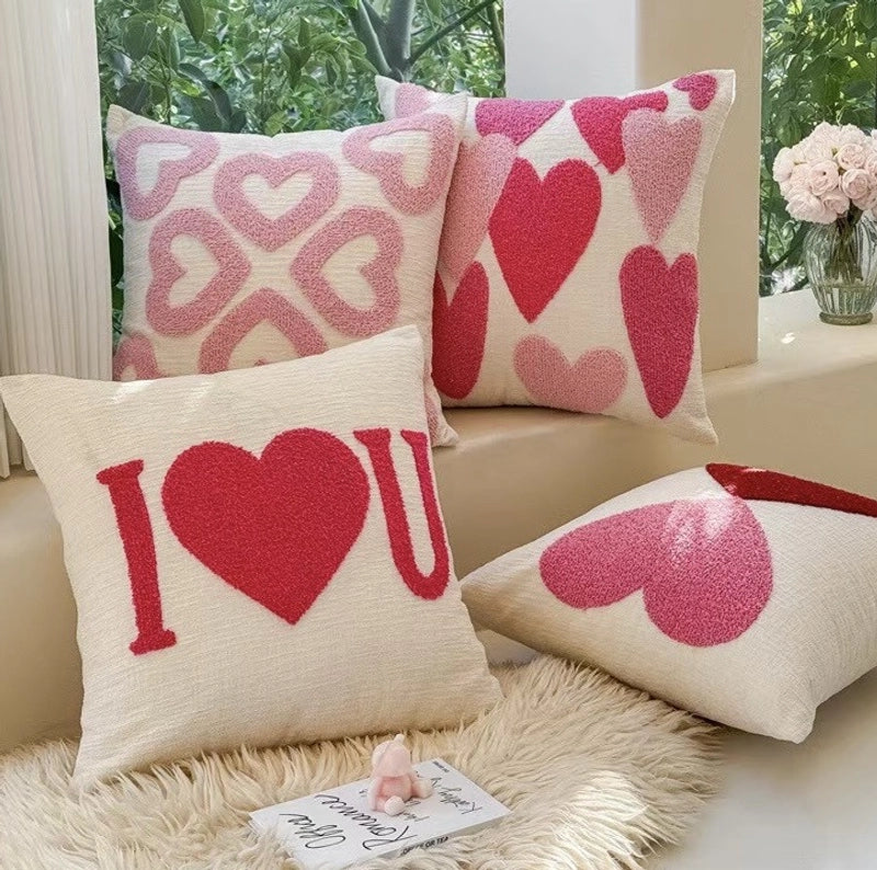 Valentine'S Day Minimalist Letter Heart Shape Towel Embroidery Pillow Cases Couch & Sofa Decor