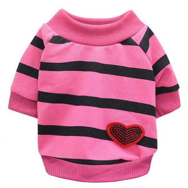 Heart Printed Striped Dog T-shirt