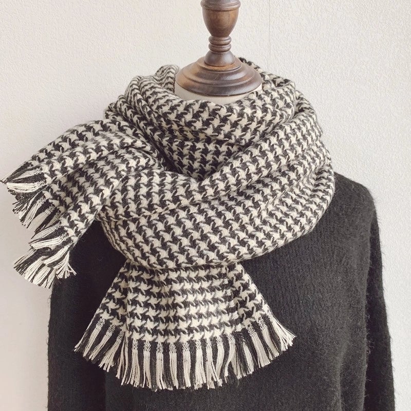 Plaid Niche Scarf Women's Winter New Tassel  Student Warm Shawl Scarf For Men