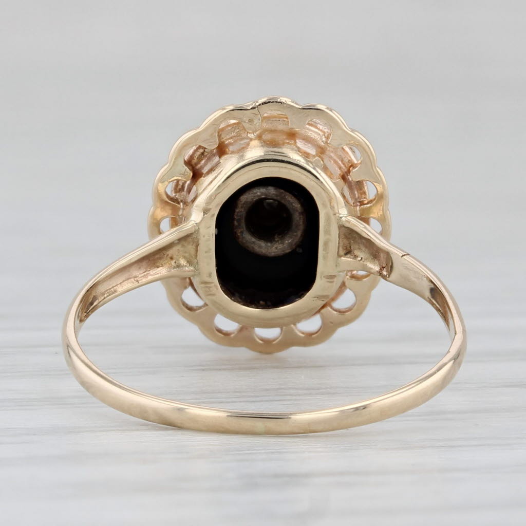 Onyx Diamond Signet Ring 10k Yellow Gold Size 6 Vintage