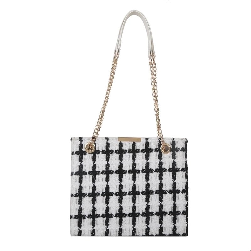 Women's Medium All Seasons Canvas Plaid Elegant Square Zipper Shoulder Bag Square Bag