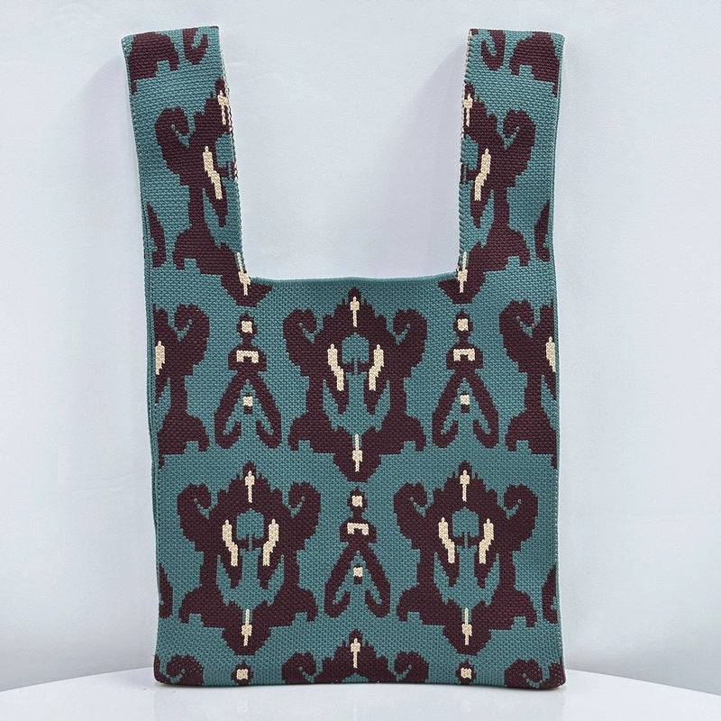 Unisex Small Polyester Geometric Vintage Style Vacation Weave Square Open Handbag