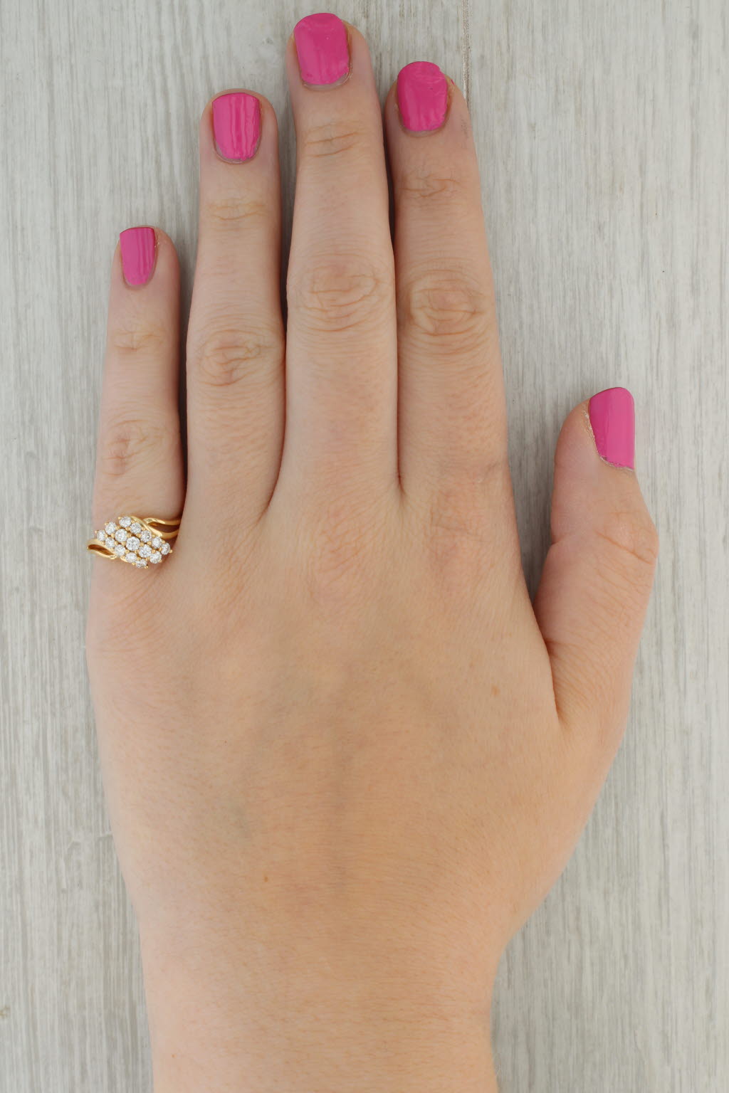 0.66ctw Diamond Cluster Bypass Ring 18k Yellow Gold Size 6.5