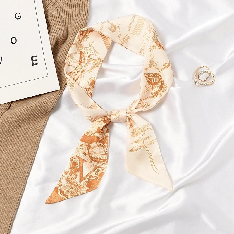 Women's Sweet Color Block Satin Printing Silk Scarf