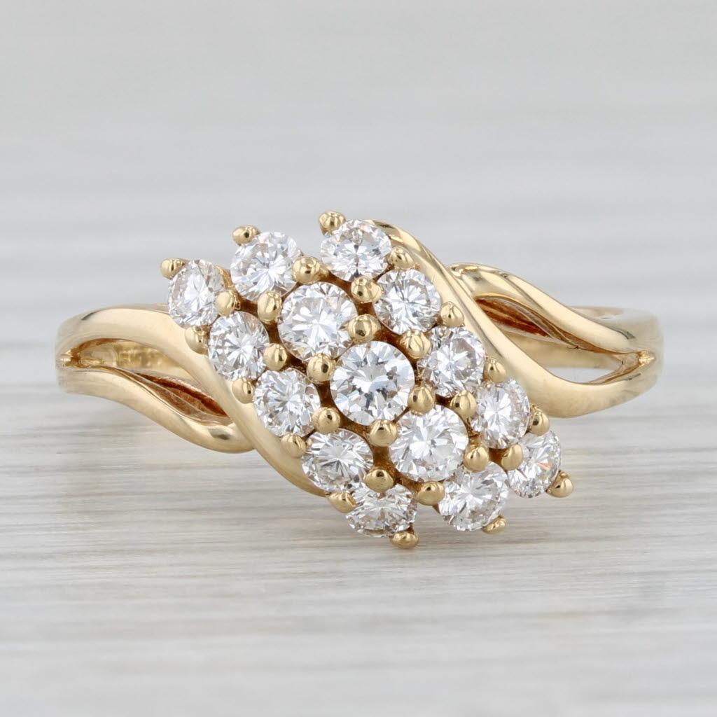 0.66ctw Diamond Cluster Bypass Ring 18k Yellow Gold Size 6.5