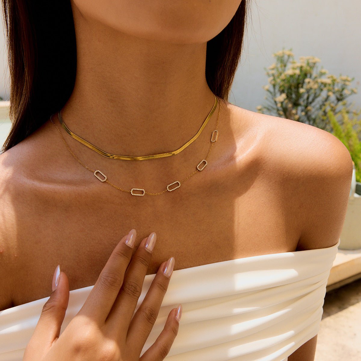 Stainless Steel Rhinestone Necklace Jewelry Clavicle Chain Hot Style Titanium Steel