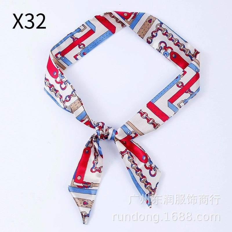 Silk Scarf Long Beveled Small Silk Scarf Double-layer Hair Belt Ribbon Decoration Tie Bag Hand Gift Box Silk Scarf