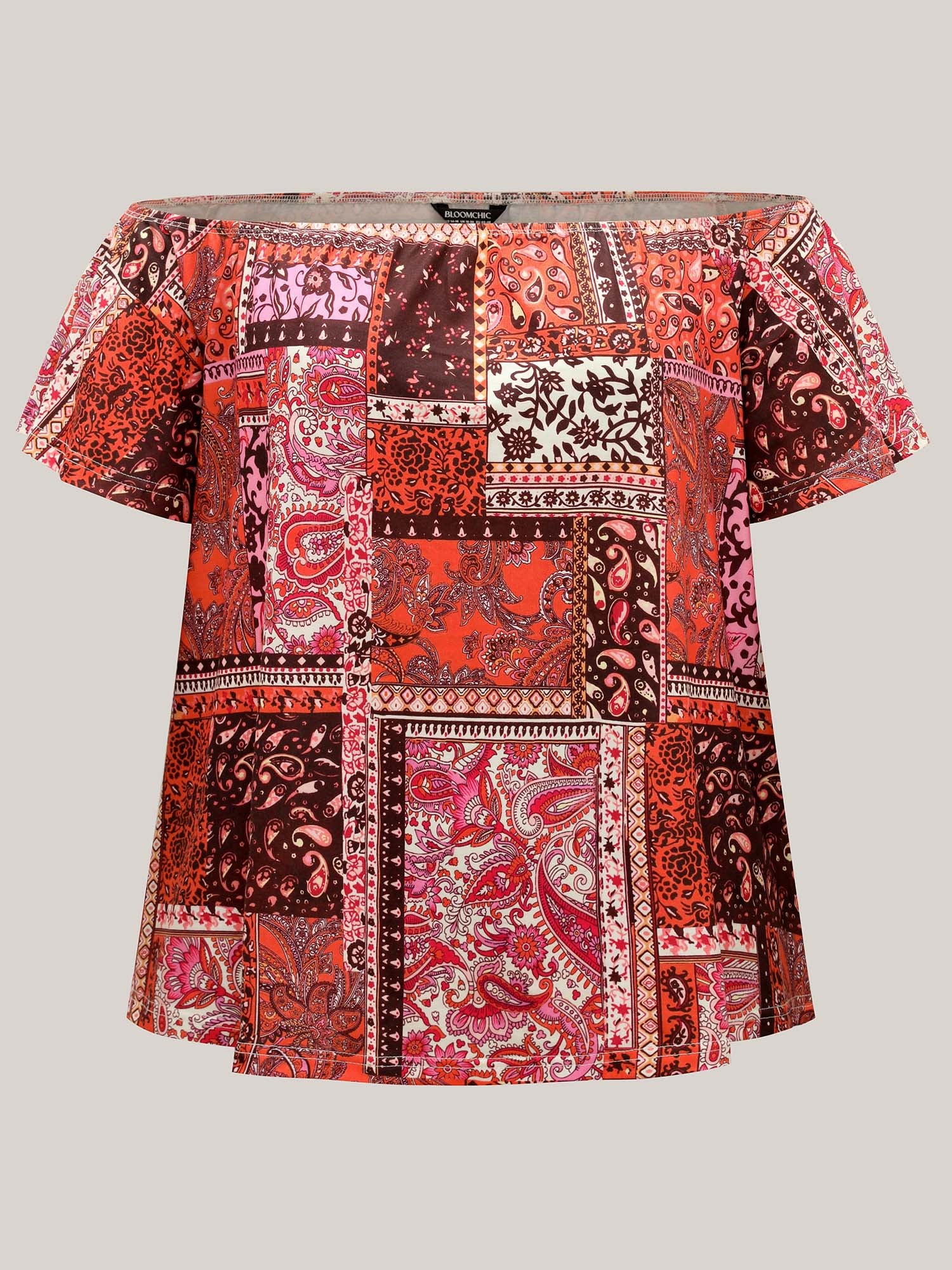 Boho Paisley Print Off-Shoulder Top