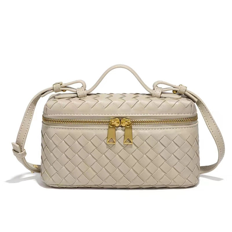 Women's PU Solid Color Classic Style Streetwear Weave Square Zipper Shoulder Bag Handbag
