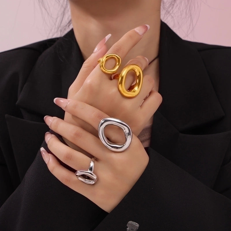 IG Style Minimalist Oval 304 Stainless Steel 18K Gold Plated Hollow Out Rings