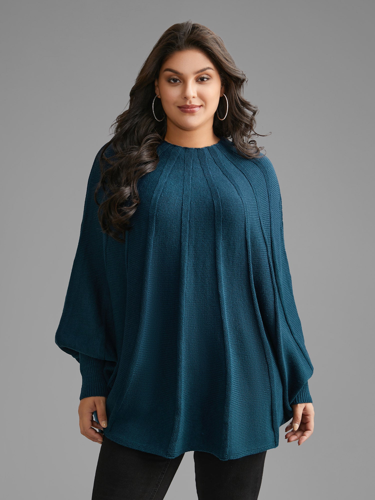 Plain Textured Batwing Sleeve Pullover