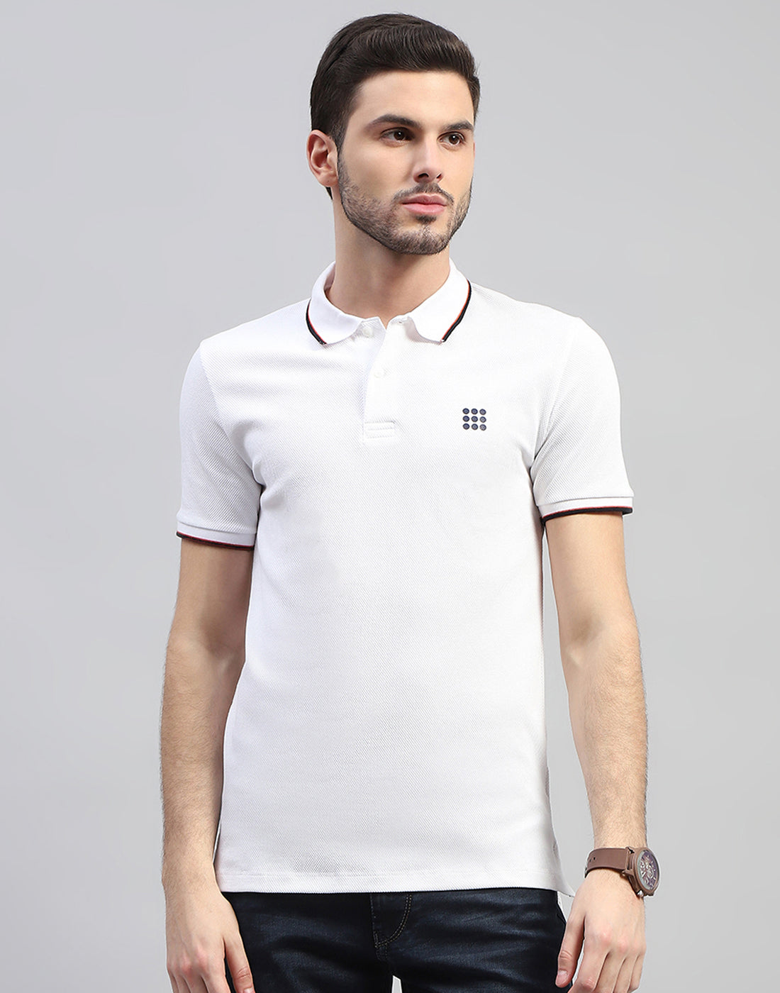 Men White Solid Polo Collar Half Sleeve T-Shirt