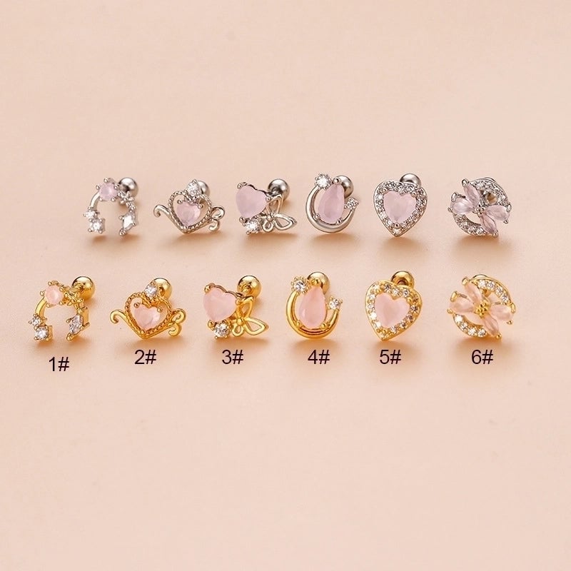 1 Piece Ear Cartilage Rings & Studs Sweet Heart Shape Bow Knot 316L Stainless Steel  Copper Plating Zircon