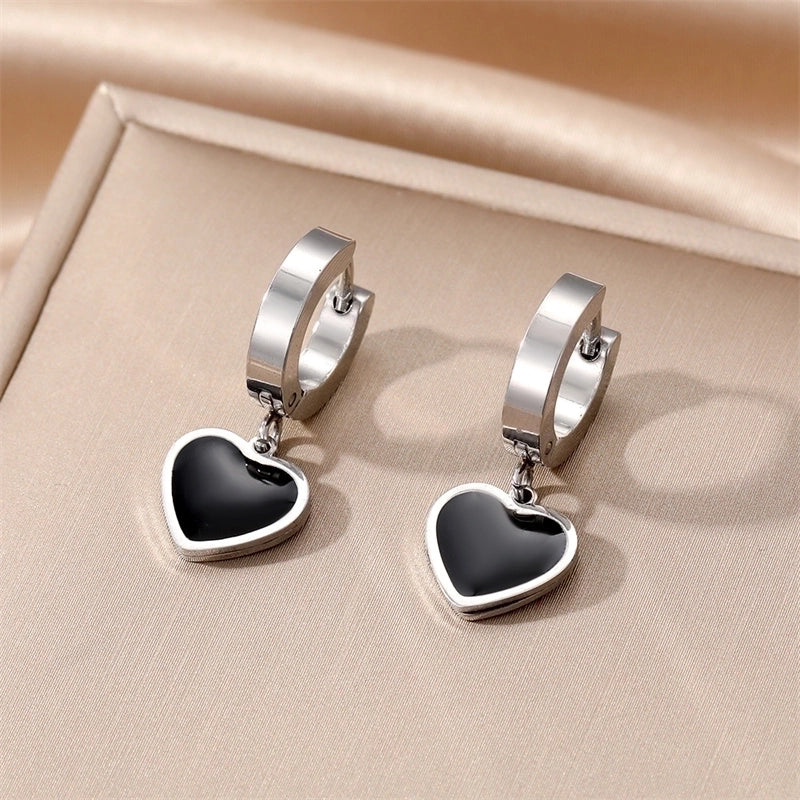 3 Pieces Minimalist Round Square Heart Shape Enamel Plating 201 Stainless Steel Alloy Dangling Earrings