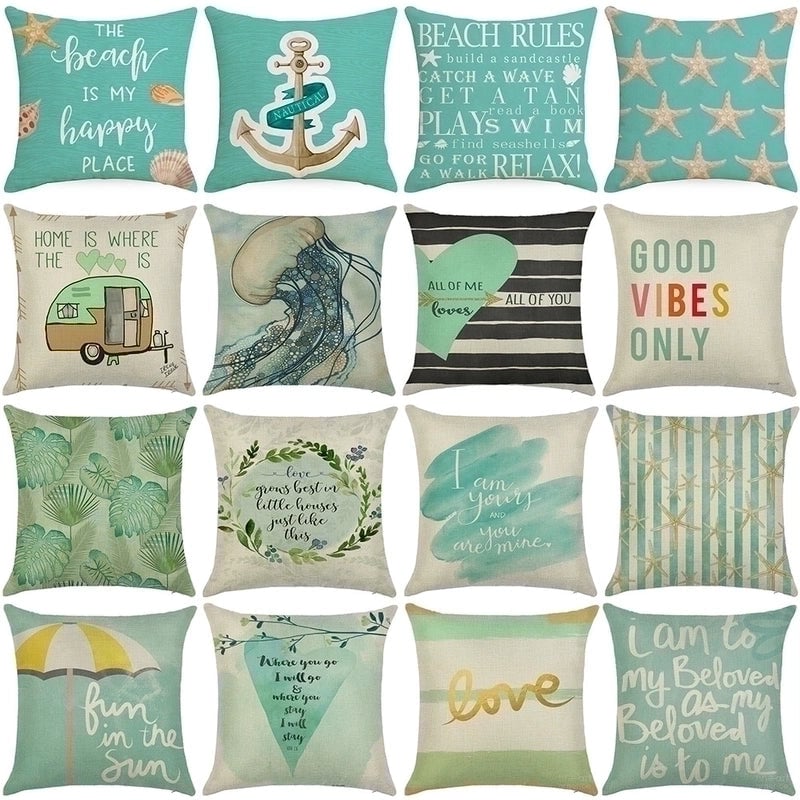 Minimalist Classic Style Commute Letter Ocean Linen Pillow Cases