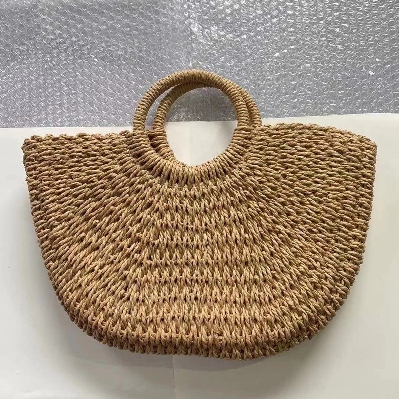 Women's Straw Solid Color Vintage Style Beach Square Hidden Buckle Handbag
