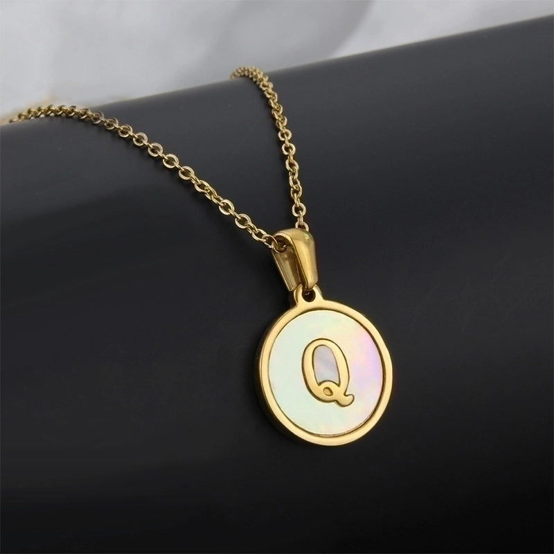 Minimalist Round Letter Titanium Steel Shell 18K Gold Plated Plating Necklace