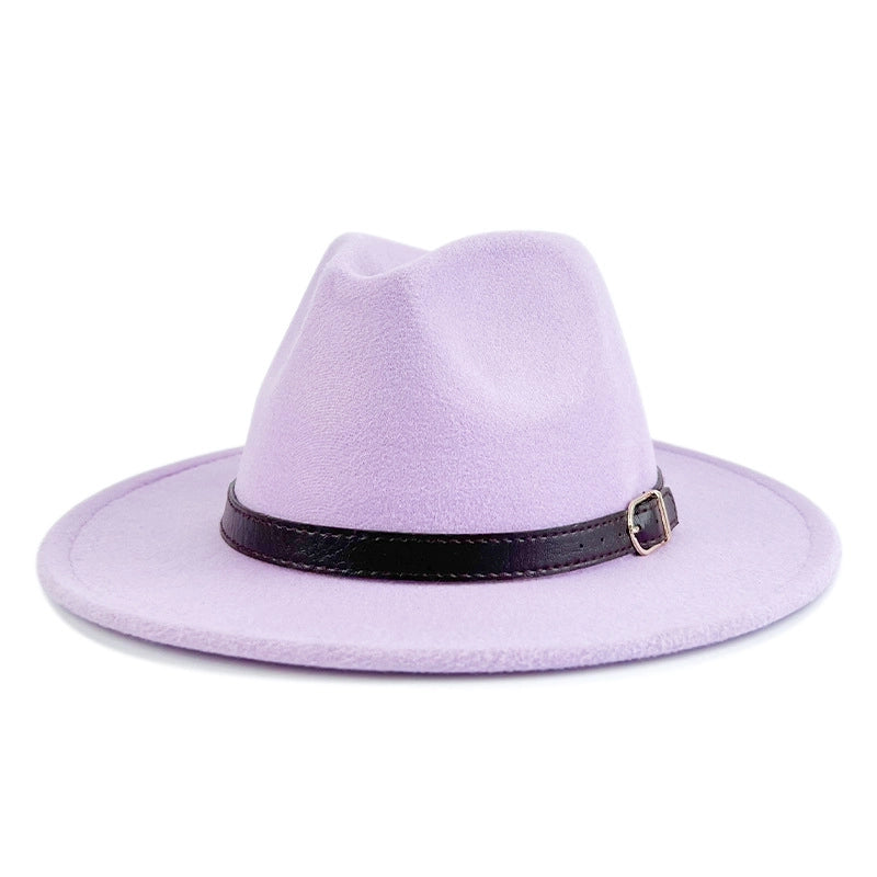 Explosions Solid Color Belt Woolen Hat Autumn And Winter Wind Fedora Hat Men's And Women's Felt Hat