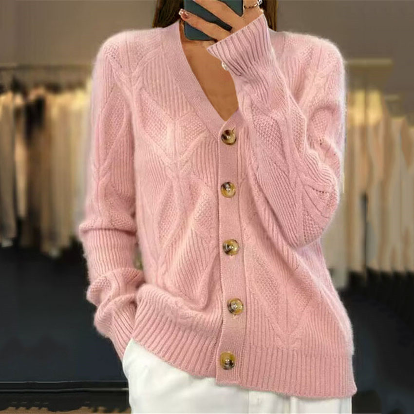 Retro Jacquard V-Neck Buttoned Sweater Cardigan