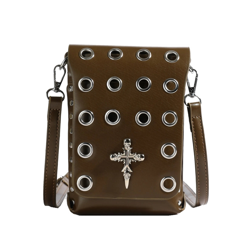 Crossbody Bag Style Punk Flap Small Square Bag Dark Style Skull Belt Waist Bag