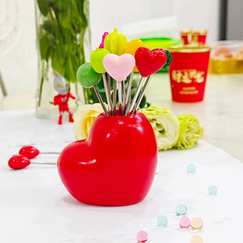 Cute Apple Strawberry Banana 201 Stainless Steel Plastic Fruit Fork 1 Set