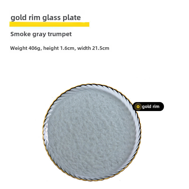 Golden Edge Fruit Plate Nordic Style Creative Suit Glass Plate Household Light Luxury Steak Salad Plate Plate Dinner Plate