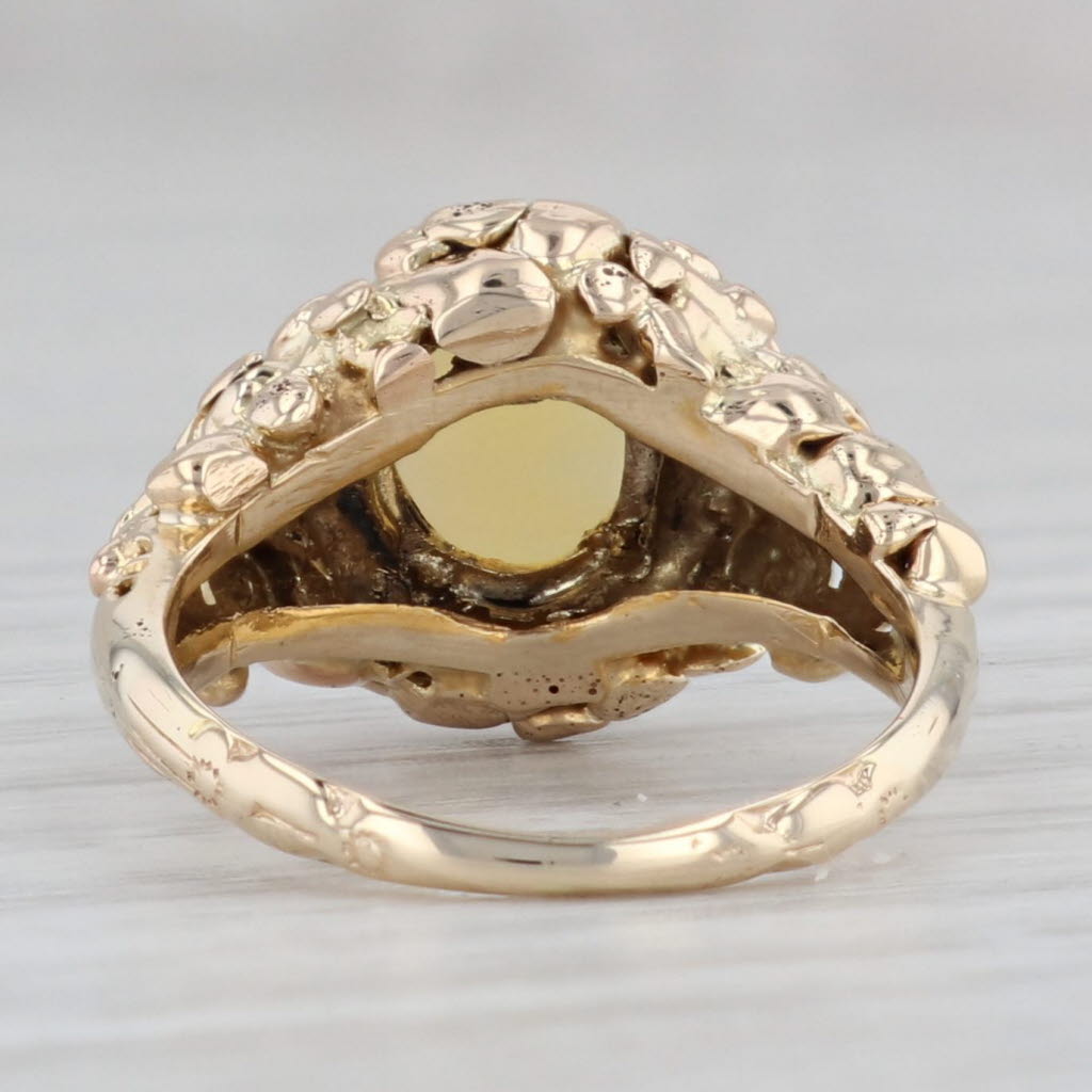 Vintage Opal Gold Nugget Ring 14k Yellow Gold Size 4.75 Oval Cabochon Solitaire