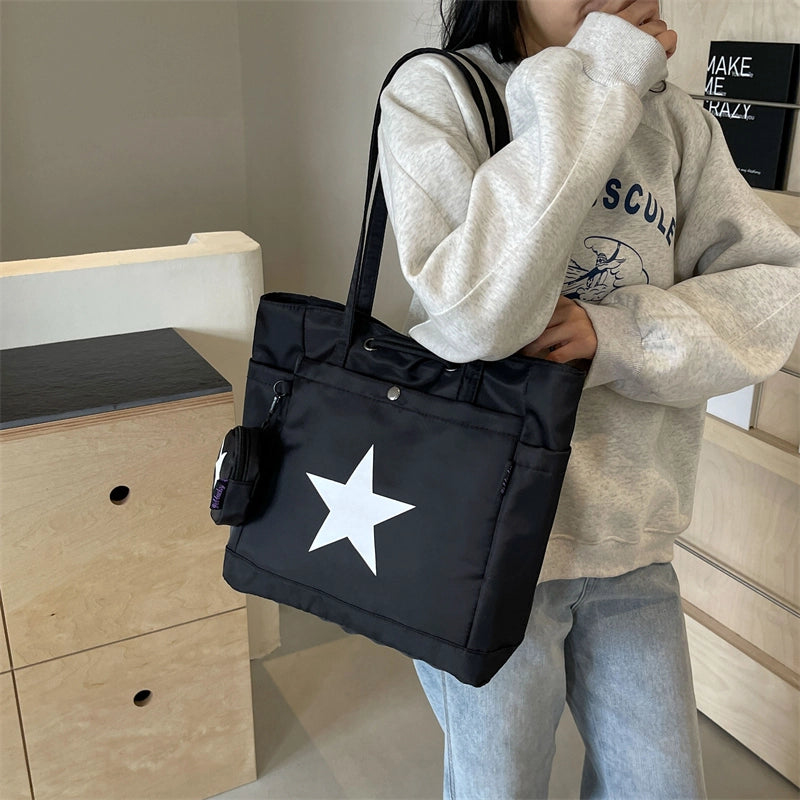 Women's Large Canvas Star Classic Style Zipper Tote Bag