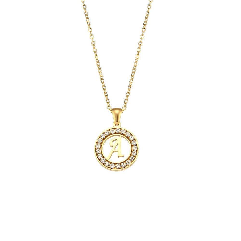 Fashion Round Number Text Letter Stainless Steel 18K Gold Plated Necklaces