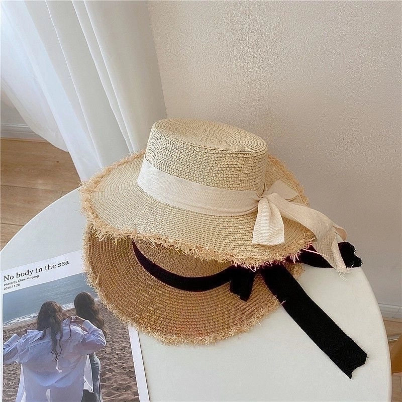 Women's Pastoral Minimalist Color Block Wide Eaves Straw Hat