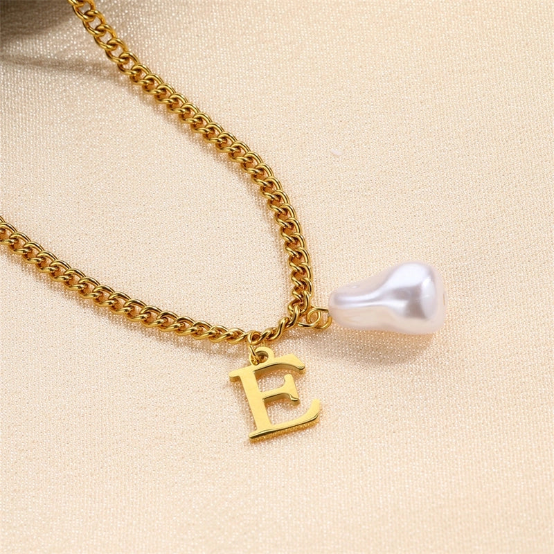 304 Stainless Steel Titanium Steel IG Style Minimalist Pearl Letter Pendant Necklace