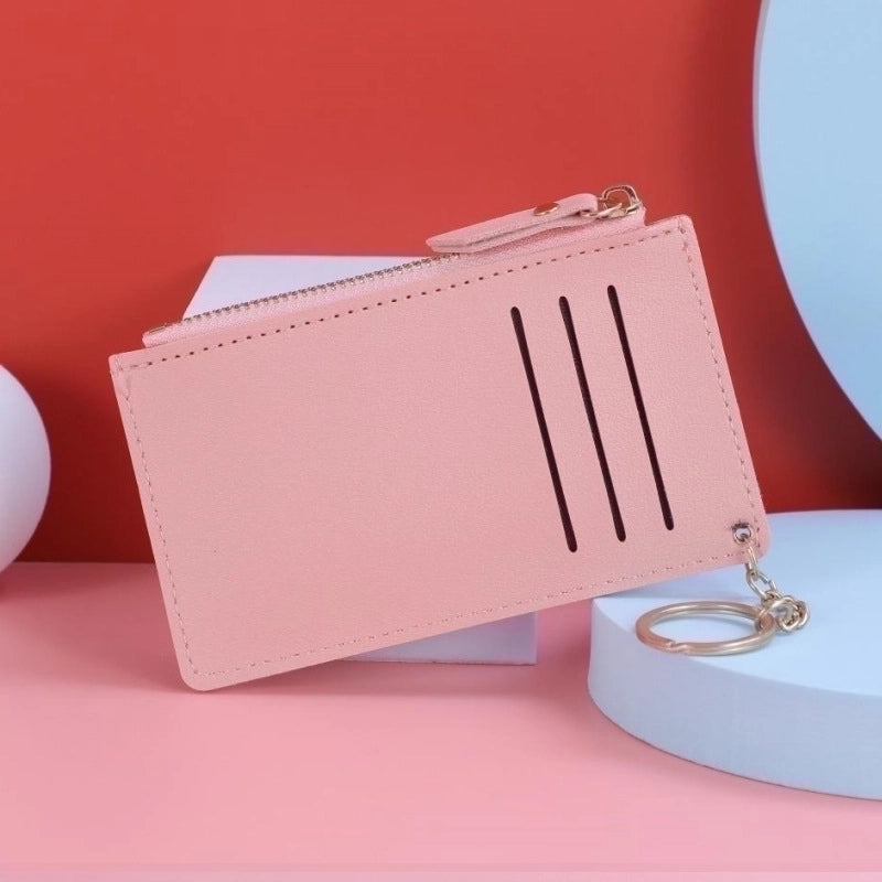 Women's Solid Color Pu Leather Zipper Card Holders
