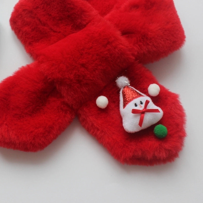 Kid'S Sweet Santa Claus Snowman Elk Pom Poms Scarf