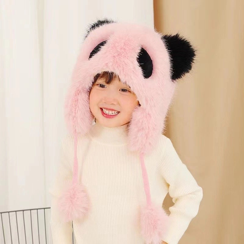 New Children's Hat Winter Fleece-lined Warm Lei Feng Hat Parent-child Outdoor Children's Cute Panda Plush Ear Protection