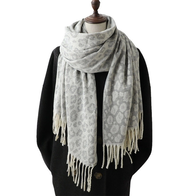 Unisex Casual Leopard Imitation Cashmere Knitted Scarf