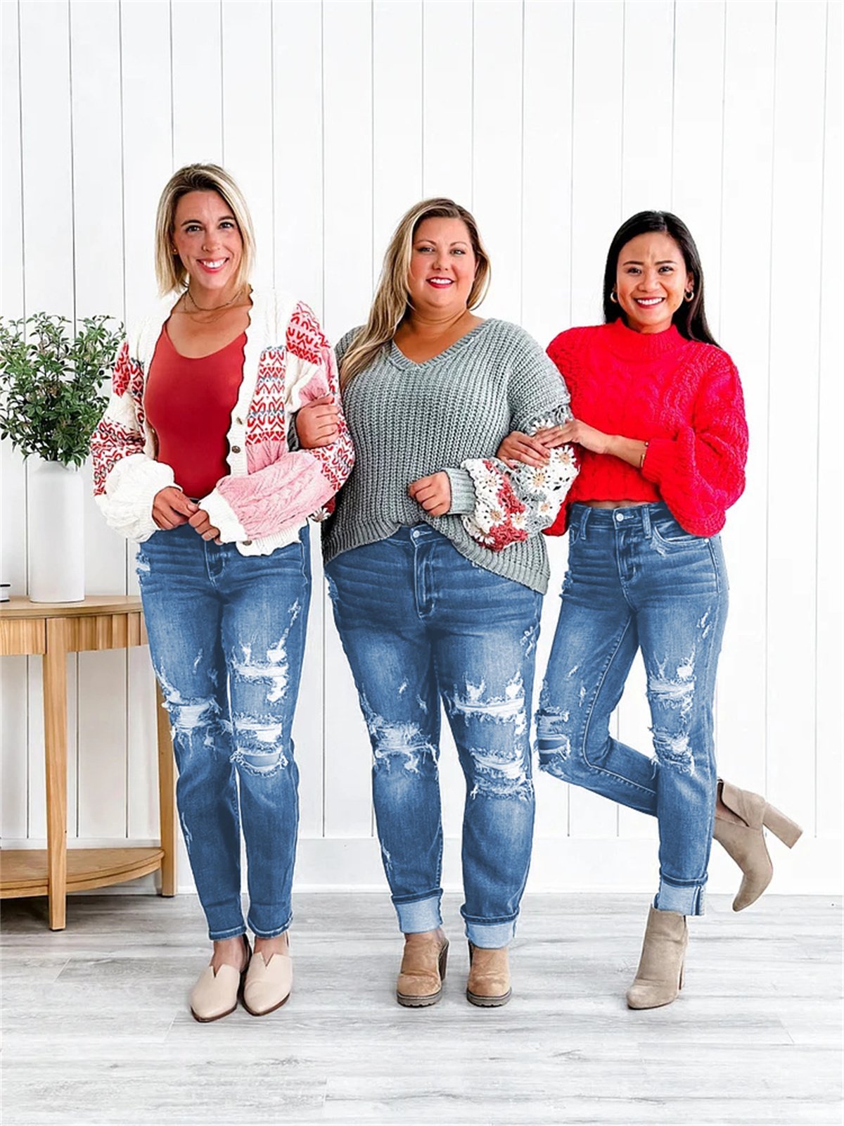 🔥Último Día 49% OFF: Jeans Estilo Boyfriend Con Puños Desgastados Y Control De Barriga