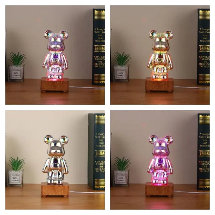 RECHARGEABLE BEAR 3D COLORFUL DIMMING FIREWORKS GLASS LAMP