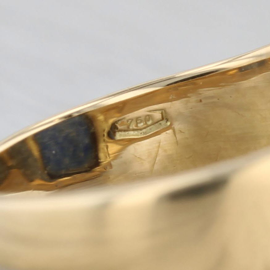 Blue Sodalite Signet Ring 18k Yellow Gold Size 11.25