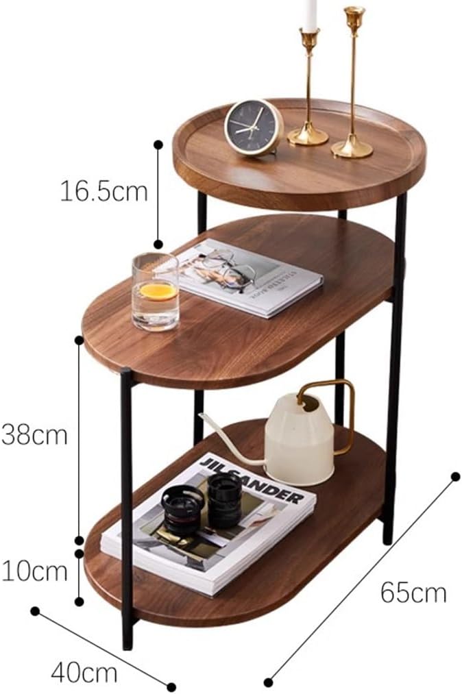 Modern Wooden Side Table 3-Tier Storage Shelf Walnut Color For Living Room Bedroom