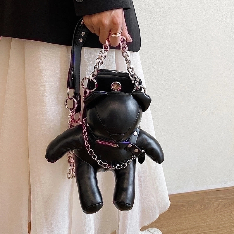Women's Pu Leather Animal Bear Streetwear Chain Zipper Crossbody Bag