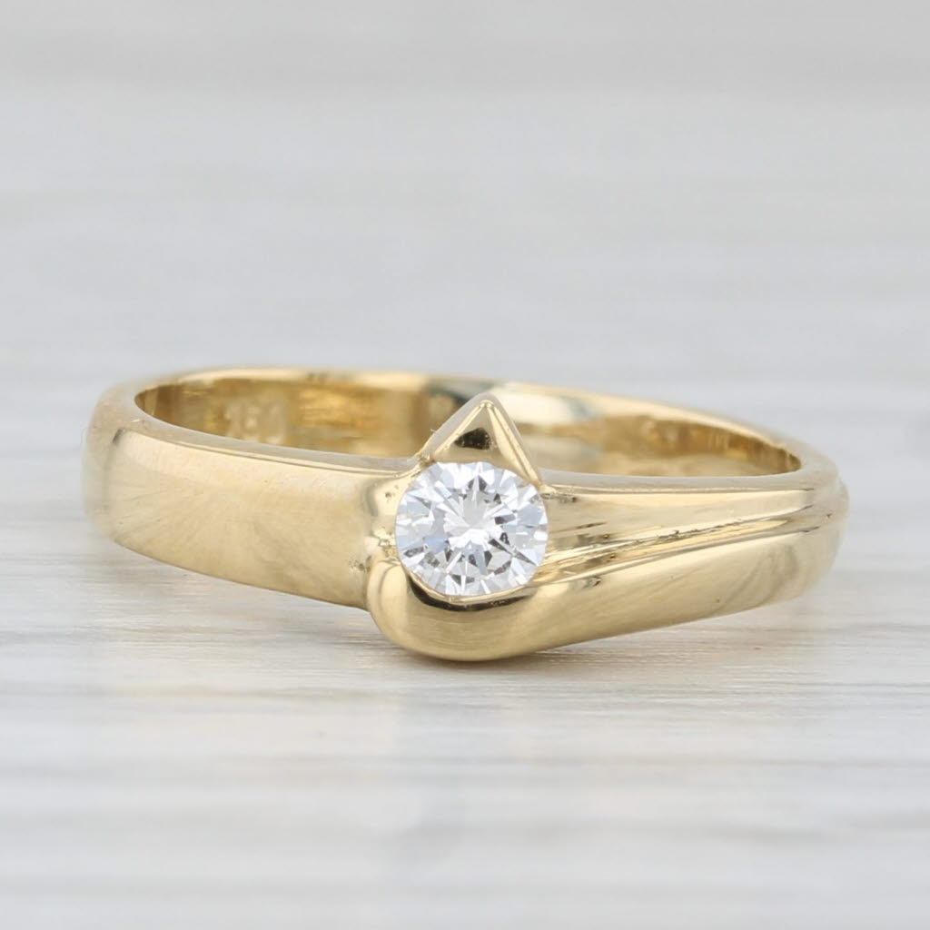 0.18ct Round Diamond Solitaire Ring 18k Yellow Gold Bypass Size 4