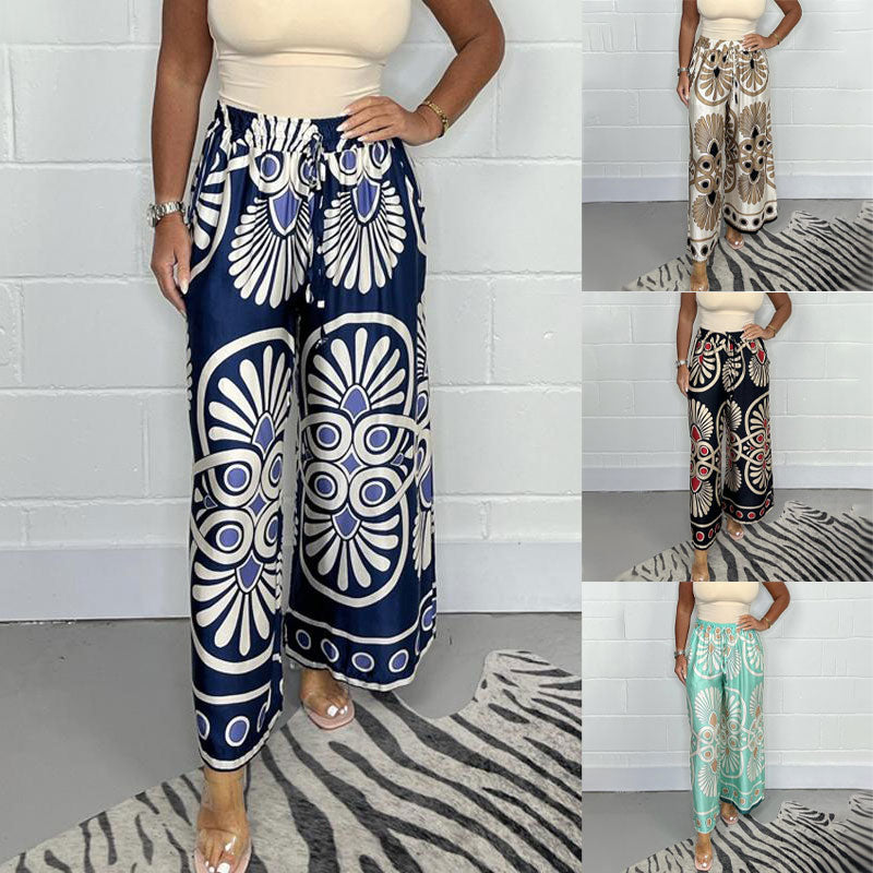 Women's Stylish Printed Satin Wide-Leg Pants