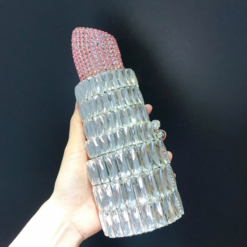 New Lipstick Diamond Evening Bag Banquet Full Diamond Hand Lipstick Women's Bag Rhinestone Chain Clutch
